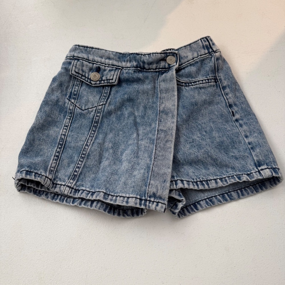 Girls 7 Acid Wash Denim Skort Light Blue‎ Wrap Front Stretch Comfort Retro